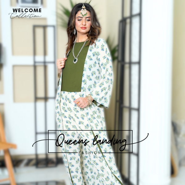 Olive Green Top with Gown - Image 3