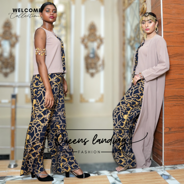 Light Beige tie top with trouser and gown - Image 5