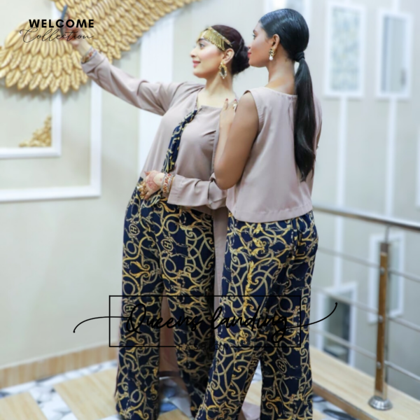 Light Beige tie top with trouser and gown - Image 6