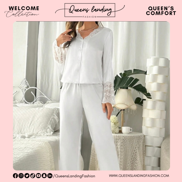 White Lace Splicing Sleep Wear - Image 6