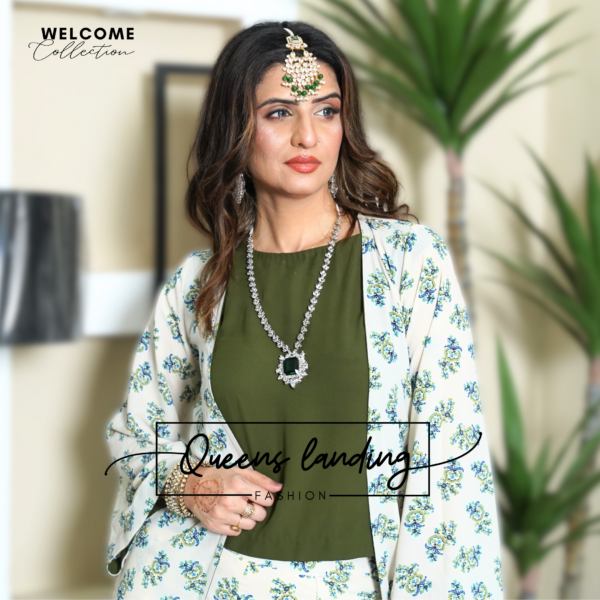 Olive Green Top with Gown - Image 4