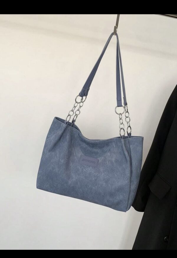 Minimalist Solid Color Pu Leather Tote Bag - Image 6