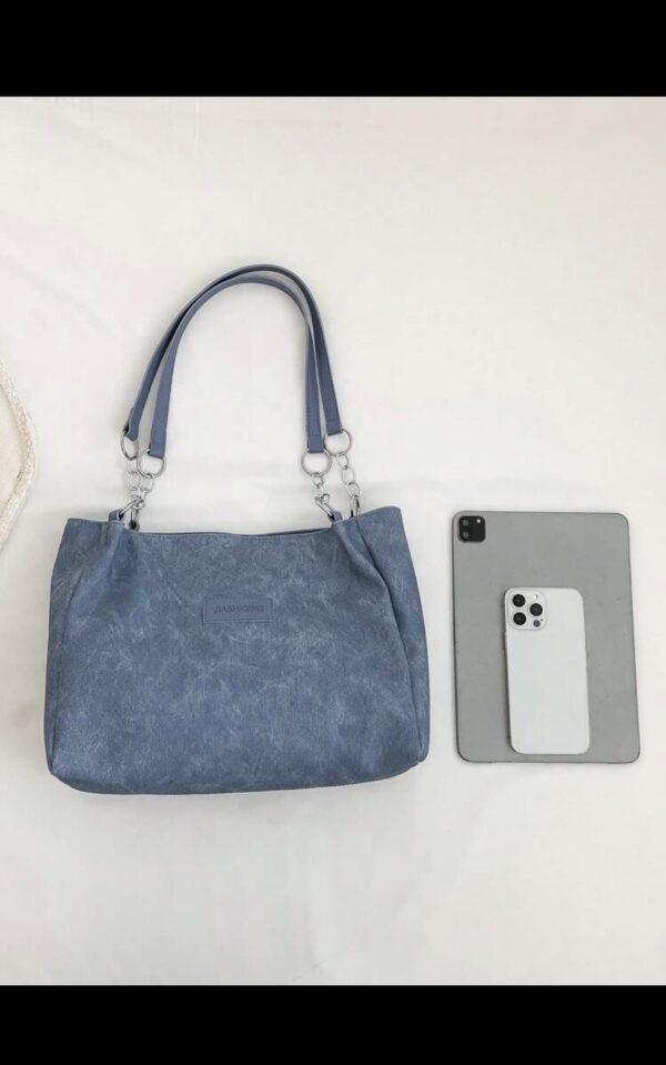 Minimalist Solid Color Pu Leather Tote Bag - Image 4