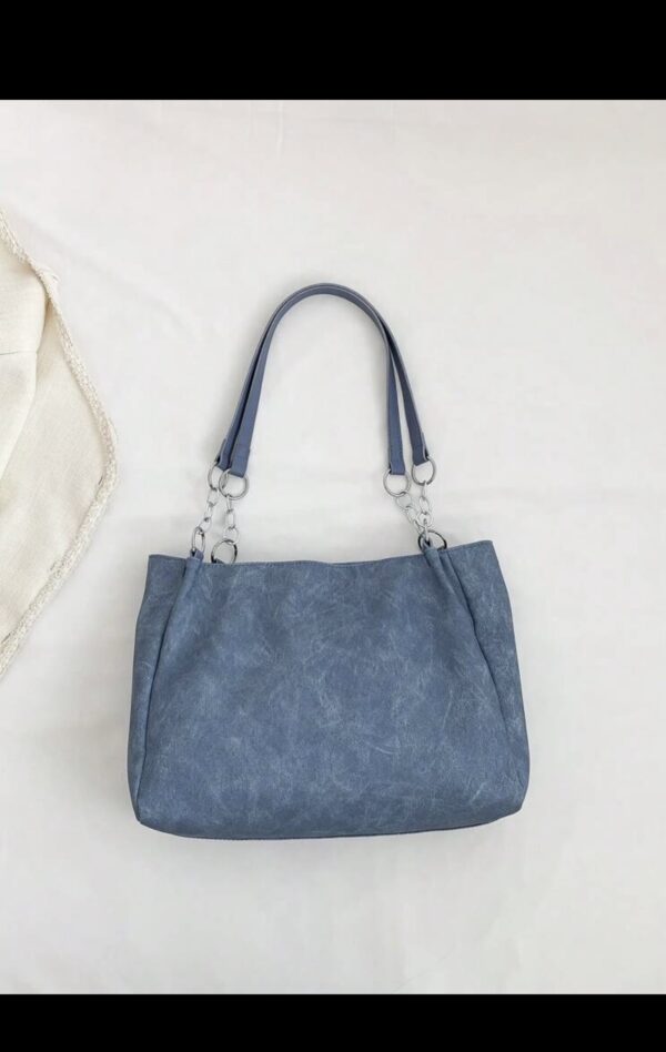 Minimalist Solid Color Pu Leather Tote Bag - Image 3