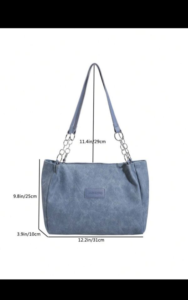 Minimalist Solid Color Pu Leather Tote Bag - Image 2