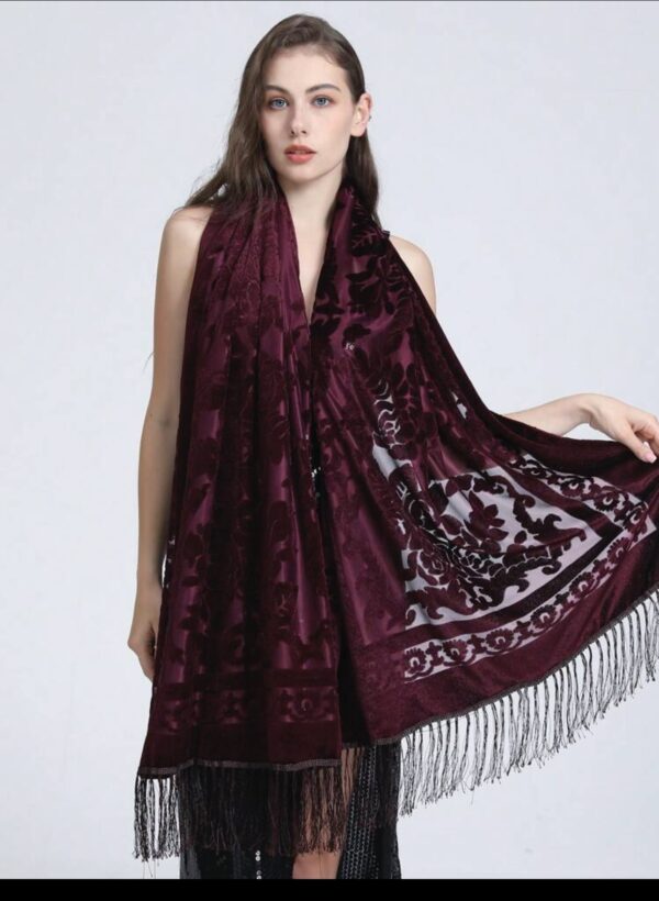 Velvet Floral Scarf Shawl - Image 2