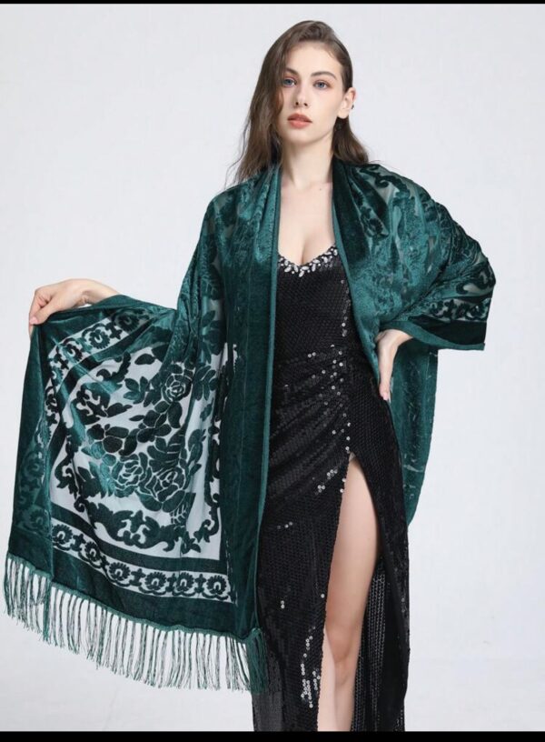 Green Velvet Floral Scarf - Image 3