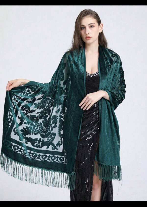 Green Velvet Floral Scarf - Image 5