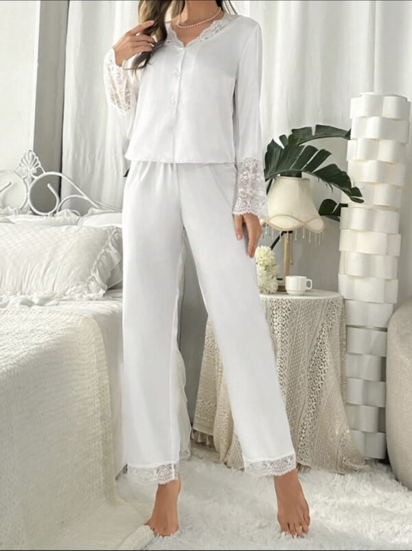 White Lace Splicing Sleep Wear - Image 4
